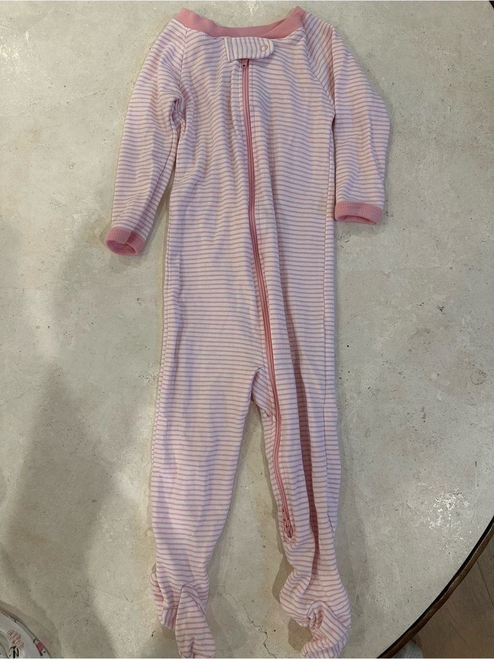LAKE Pink Striped Zip Front Footed One-Piece for Kids